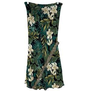 Y2K Vintage Maxi Skirt Green Fairycore Boho Tropical Vacation Leopard Size Large